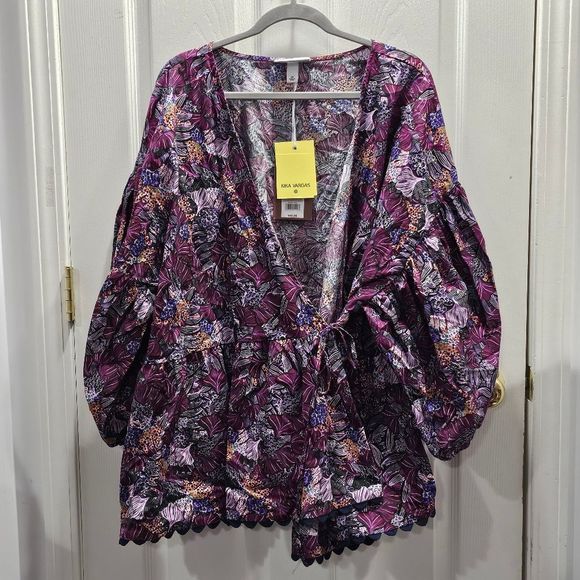 NWT Women's Kika Vargas x Target Purple Floral Peplum Top Size 3X - Picture 1 of 7